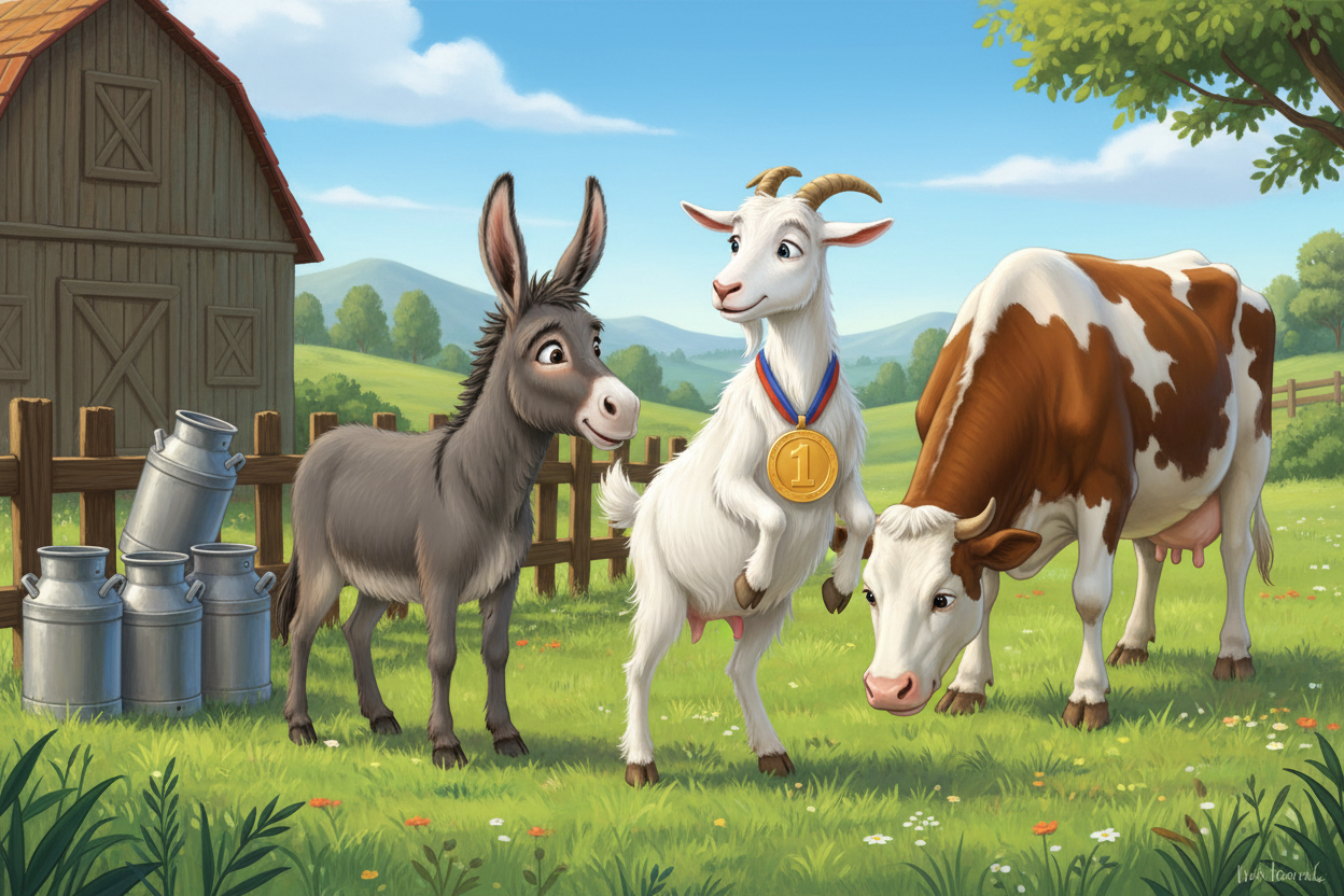 Comparison showing goat’s milk, cow’s milk, and donkey milk where goat is the winner as its hydrating and natural exfoliating