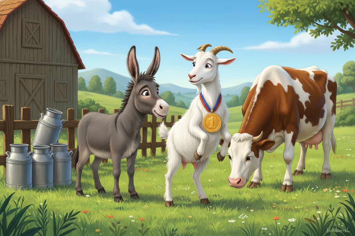 Comparison showing goat’s milk, cow’s milk, and donkey milk where goat is the winner as its hydrating and natural exfoliating