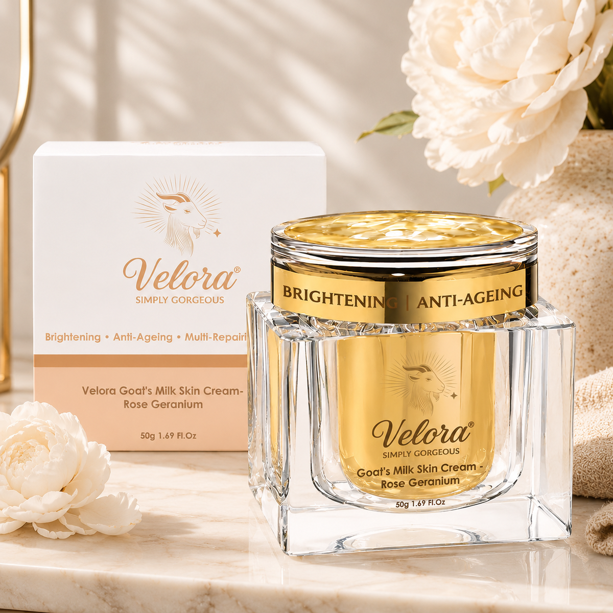Velora Moisturising Goat Milk Face Cream | Hydrating Daily Face Moisturiser with Shea Butter & Rose Geranium