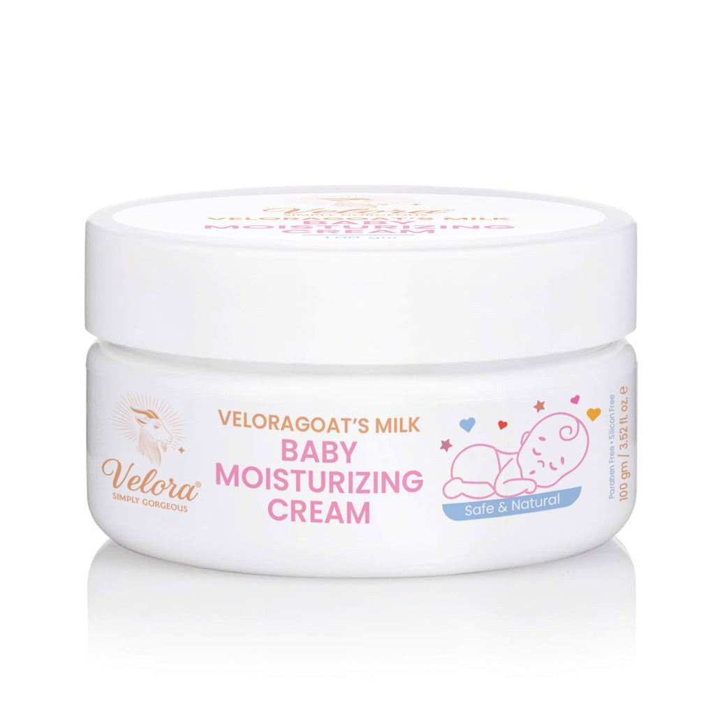 Velora Baby Moisturizing Cream jar – goat milk and aloe hydrating baby cream