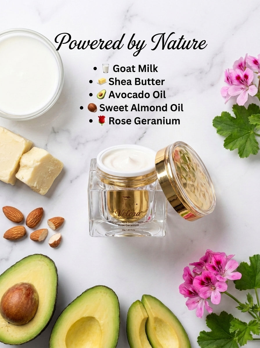 Velora Moisturising Goat Milk Face Cream | Hydrating Daily Face Moisturiser with Shea Butter & Rose Geranium