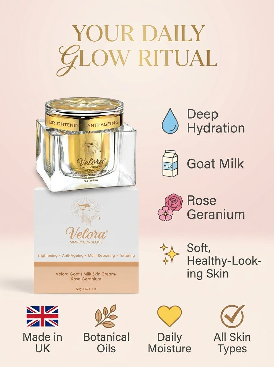 Velora Moisturising Goat Milk Face Cream | Hydrating Daily Face Moisturiser with Shea Butter & Rose Geranium