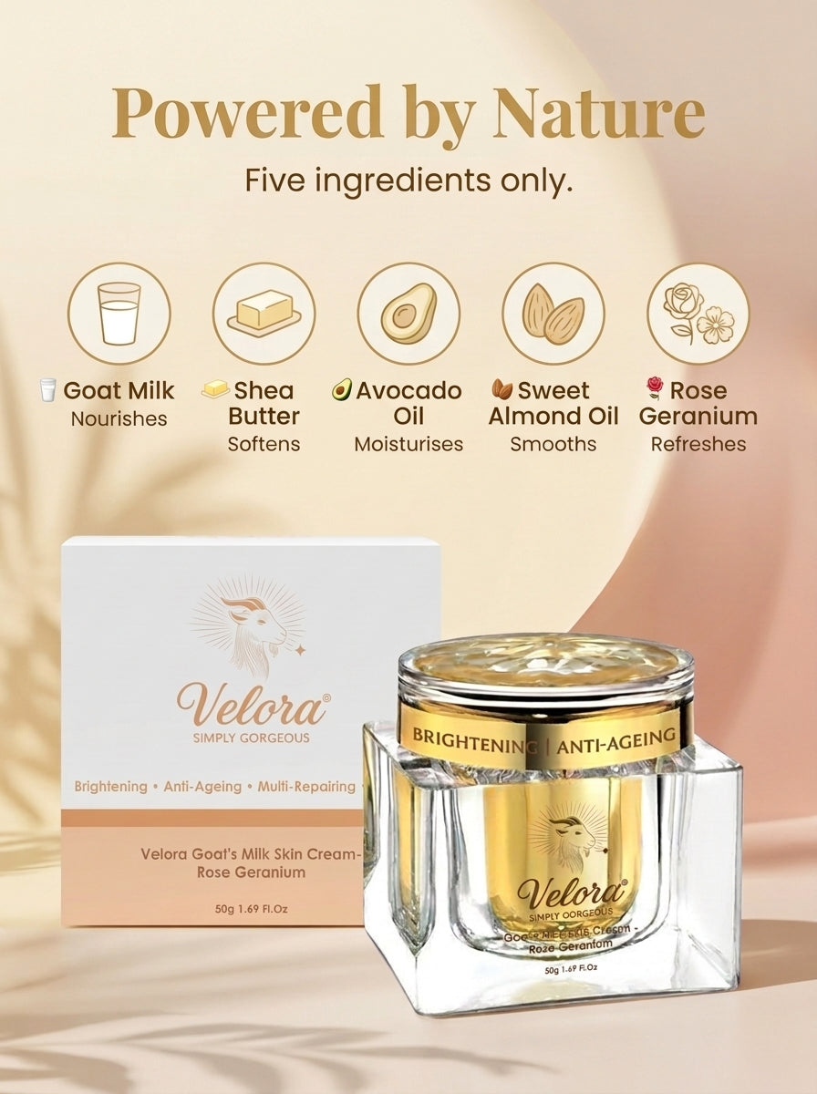 Velora Moisturising Goat Milk Face Cream | Hydrating Daily Face Moisturiser with Shea Butter & Rose Geranium