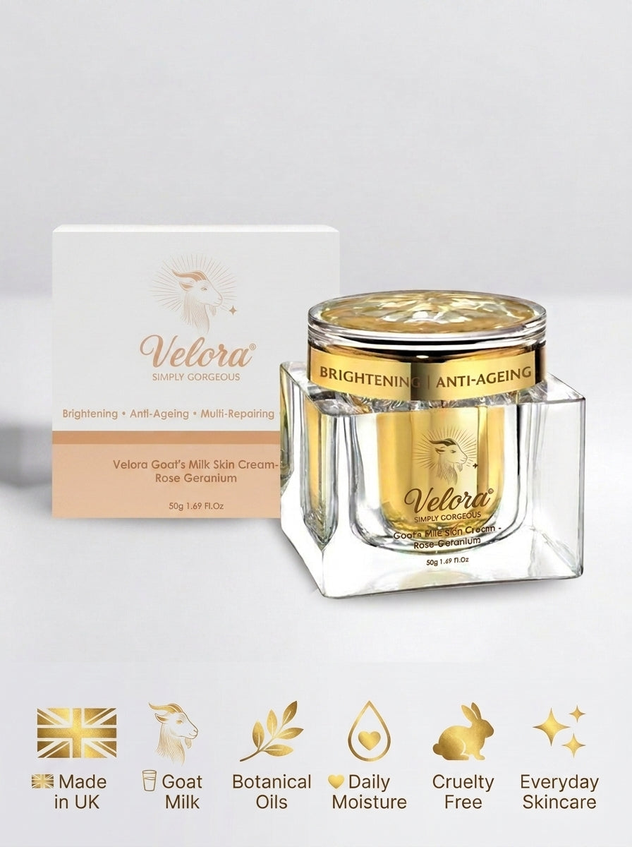 Velora Moisturising Goat Milk Face Cream | Hydrating Daily Face Moisturiser with Shea Butter & Rose Geranium