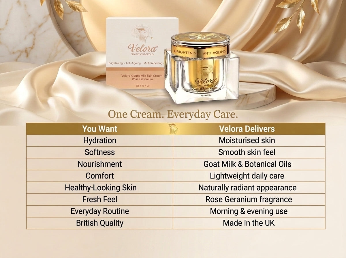Velora Moisturising Goat Milk Face Cream | Hydrating Daily Face Moisturiser with Shea Butter & Rose Geranium