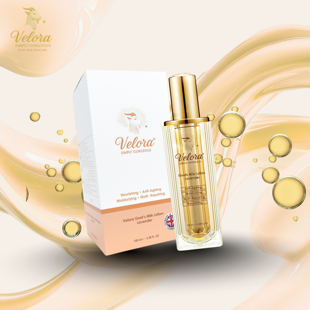 Velora Goat’s Milk Body Lotion with box – deep hydration and nourishing formula for soft, smooth skin